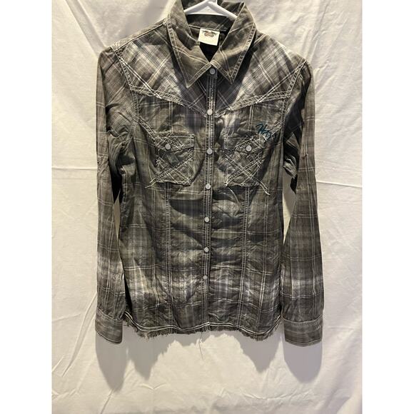 Harley Davidson Women's snap long sleeve top, size Medium Biker - Picture 3 of 10